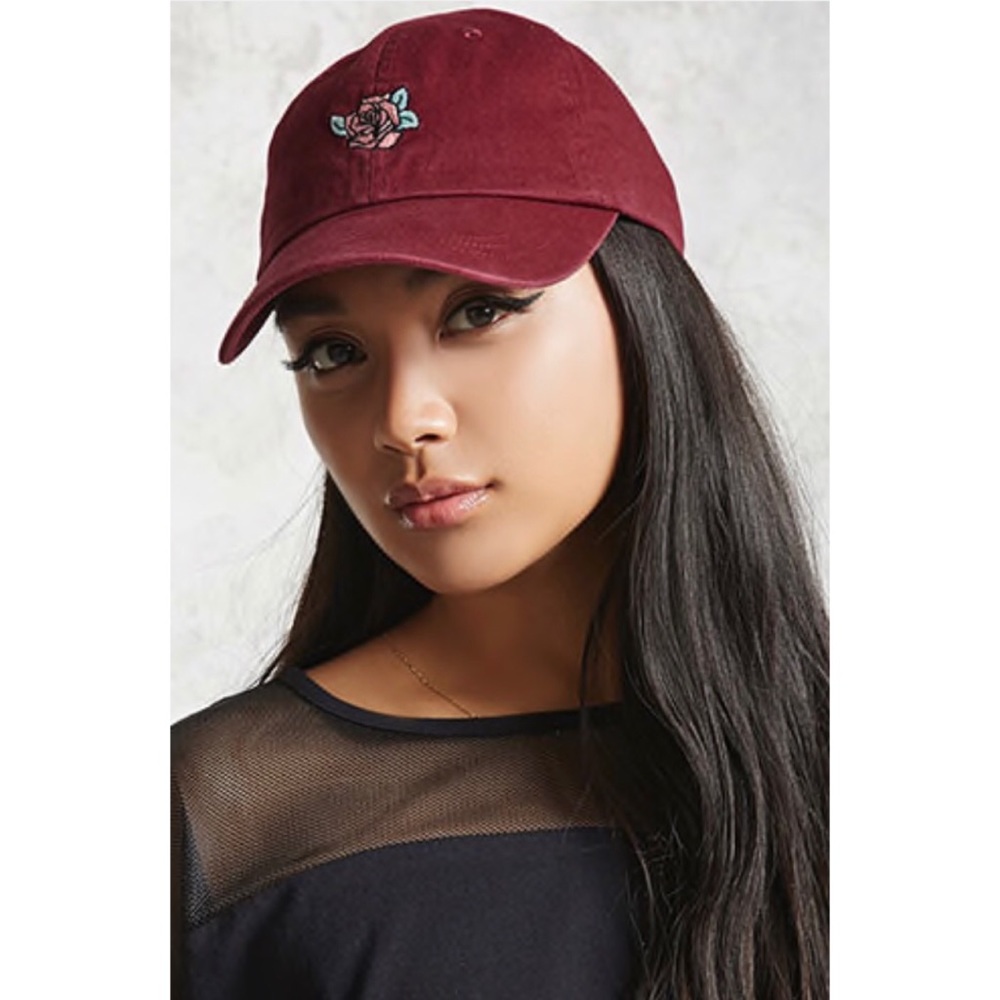 F21 Maroon Rose Cap